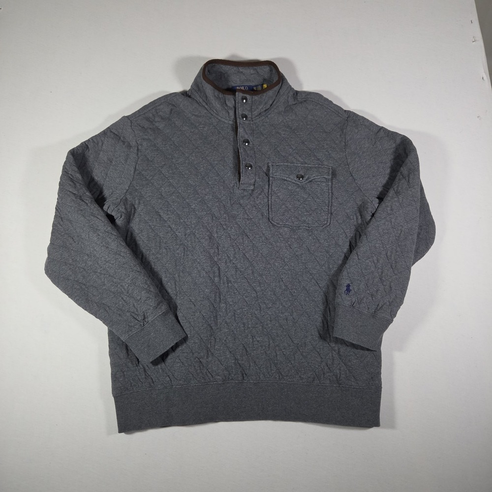 Polo‎ Ralph Lauren Quilted Luxury Jersey Pullover Mens XLT Gray Snap Sweater